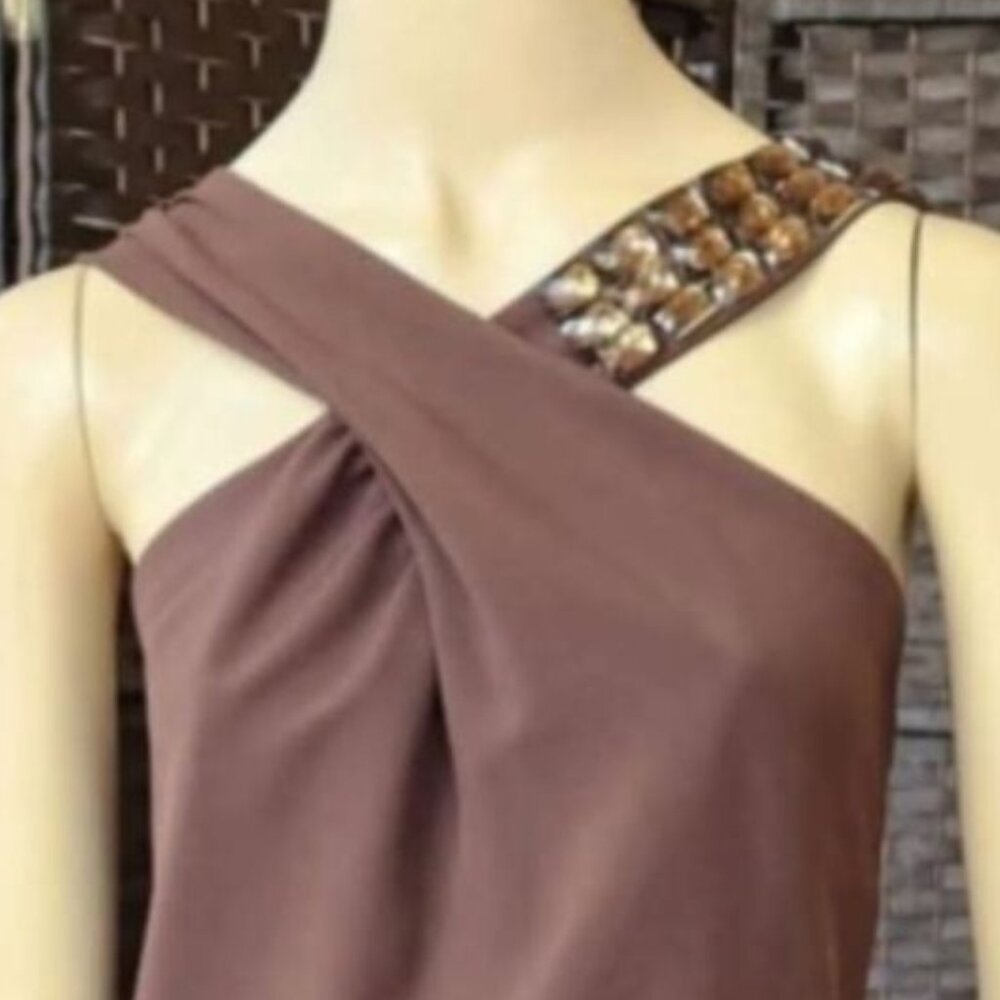 Embellished One-Shoulder Brown Cocktail Dress – Size 18